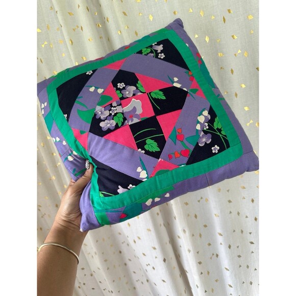 Vintage Mix Print Mosaic Patchwork Asian Inspired Square Accent Pillow Decor - Picture 3 of 4